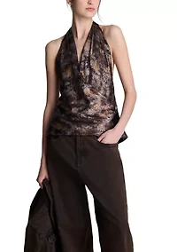 Women's Metallic Satin Halter Top