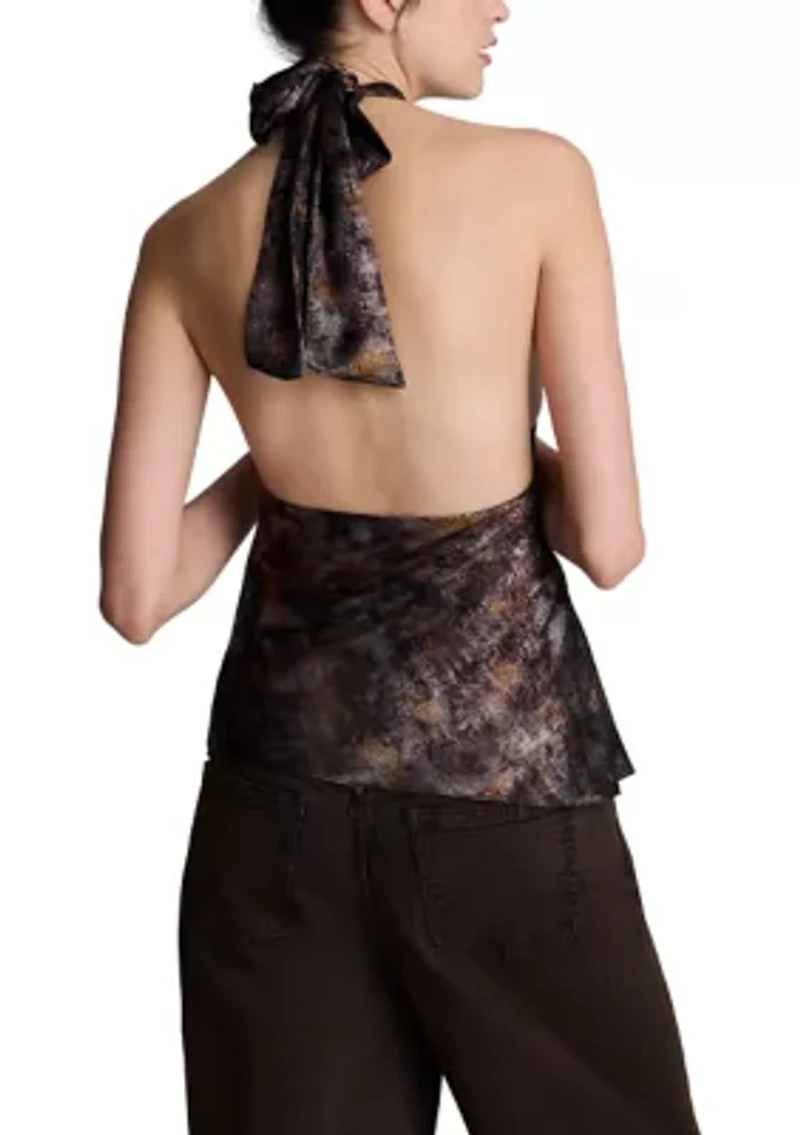 Women's Metallic Satin Halter Top