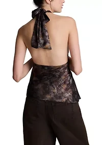 Women's Metallic Satin Halter Top