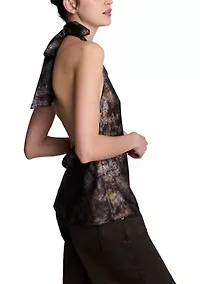 Women's Metallic Satin Halter Top