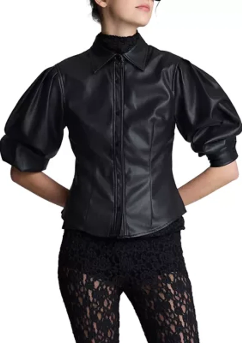 Women's Faux Leather Snap Front Shirt