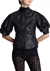 Women's Faux Leather Snap Front Shirt