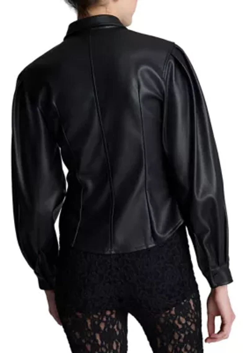 Women's Faux Leather Snap Front Shirt