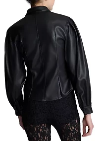 Women's Faux Leather Snap Front Shirt