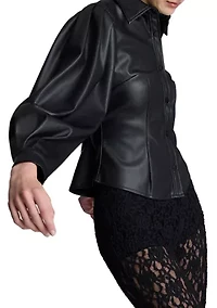 Women's Faux Leather Snap Front Shirt