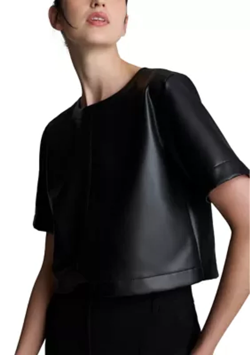 Women's Cropped Vegan Combo Button Down Blouse