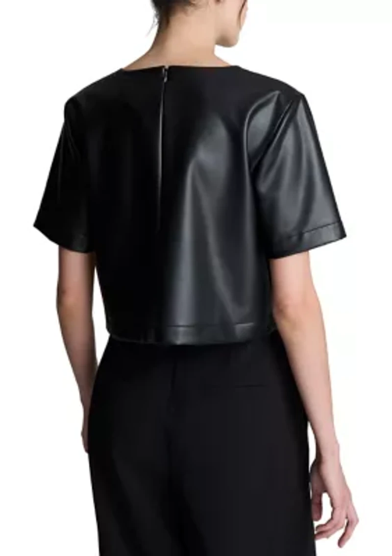 Women's Cropped Vegan Combo Button Down Blouse