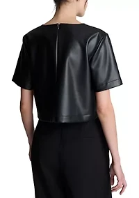 Women's Cropped Vegan Combo Button Down Blouse