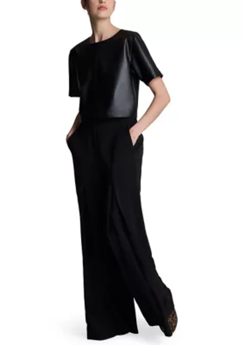 Women's Cropped Vegan Combo Button Down Blouse