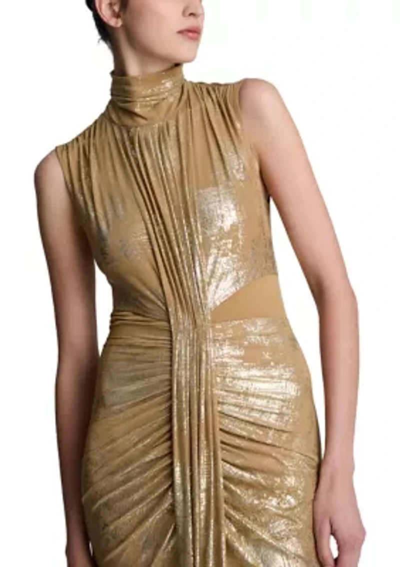 Women's Sleeveless Cutout Metallic Midi Dress