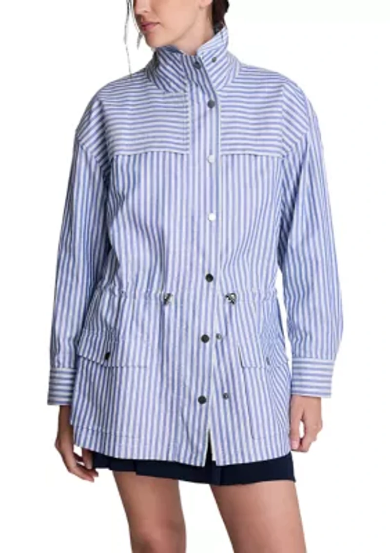 Women's Long Sleeve Funnel Neck Stripe Anorak