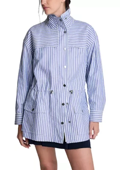 Women's Long Sleeve Funnel Neck Stripe Anorak