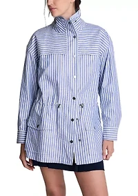 Women's Long Sleeve Funnel Neck Stripe Anorak