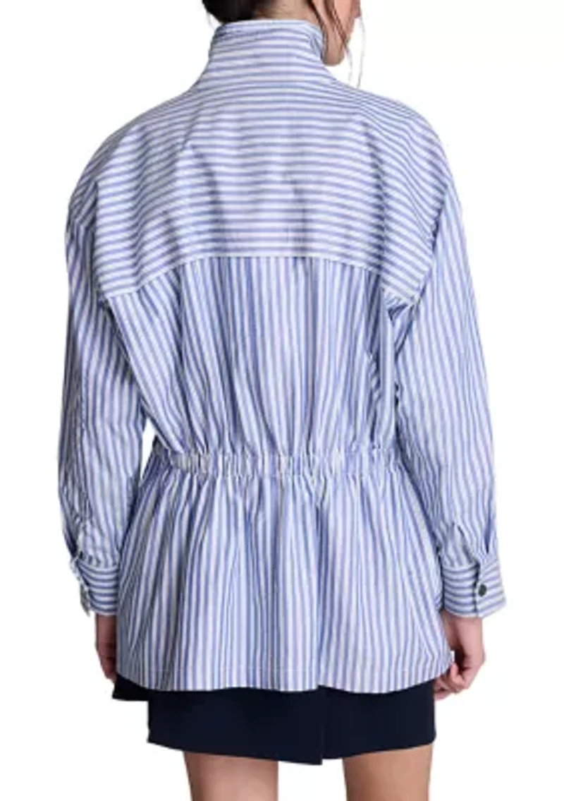 Women's Long Sleeve Funnel Neck Stripe Anorak