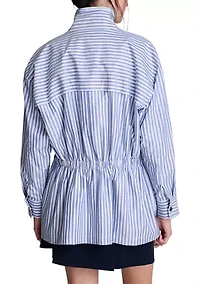 Women's Long Sleeve Funnel Neck Stripe Anorak