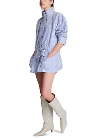 Women's Long Sleeve Funnel Neck Stripe Anorak