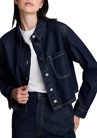 Women's Long Sleeve Button Up Cropped Jean Shirt