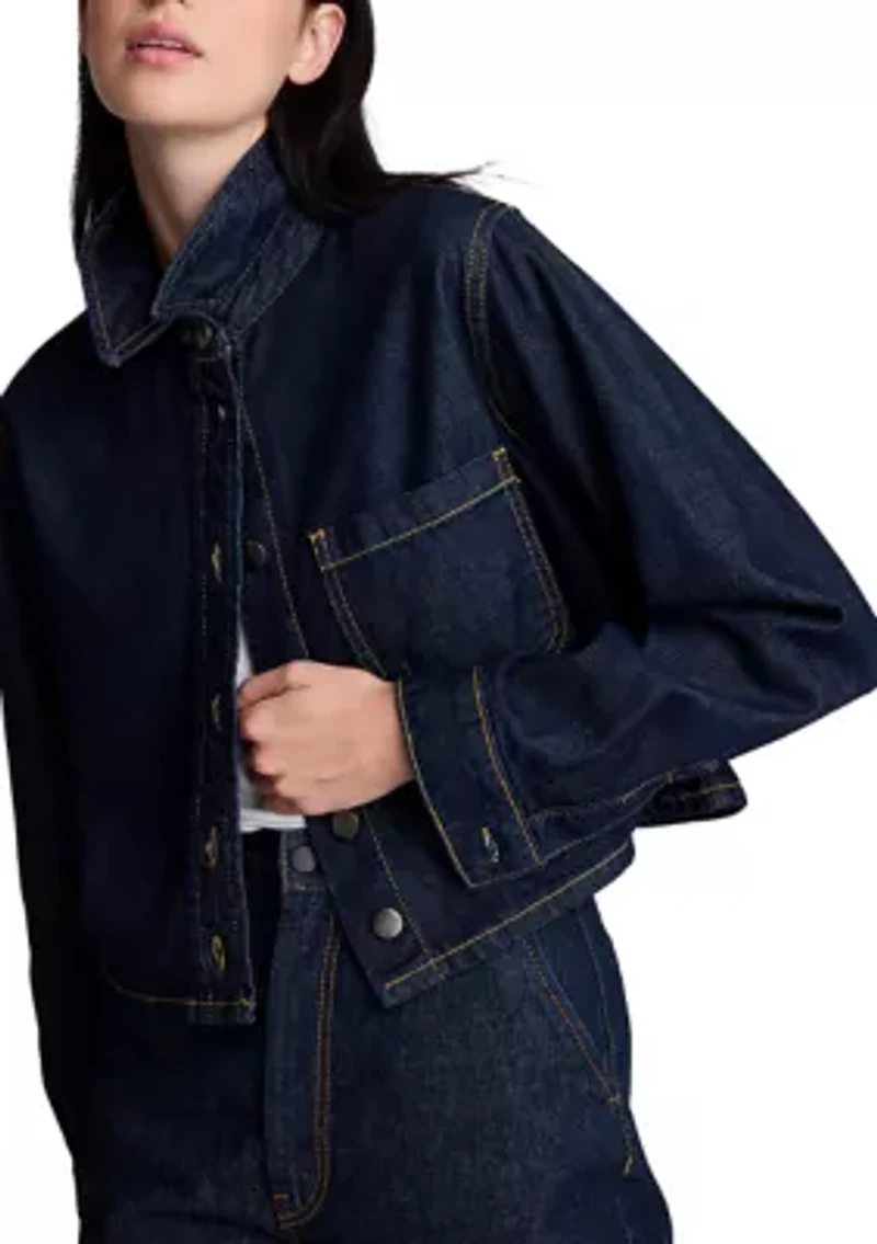Women's Long Sleeve Button Up Cropped Jean Shirt
