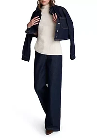 Women's Long Sleeve Button Up Cropped Jean Shirt