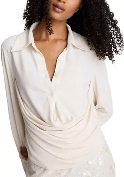 Women's Drape Pullover Long Sleeve Knit Blouse