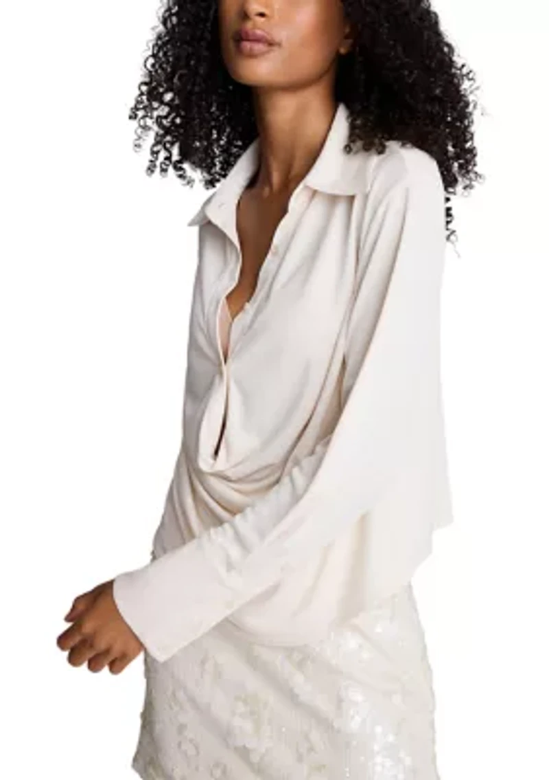 Women's Drape Pullover Long Sleeve Knit Blouse