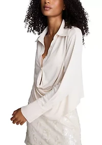 Women's Drape Pullover Long Sleeve Knit Blouse