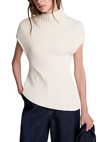 Women's Short Sleeve Asymmetrical Ribbed Hem Sweater