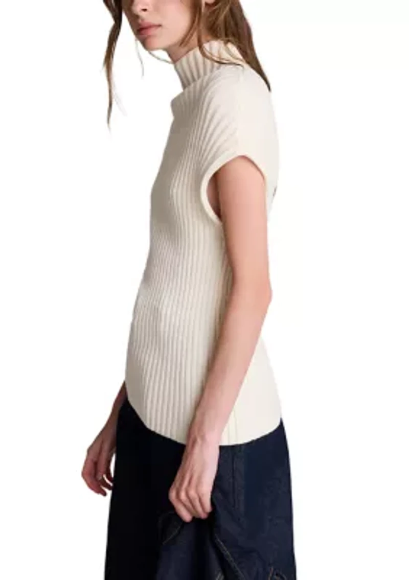 Women's Short Sleeve Asymmetrical Ribbed Hem Sweater