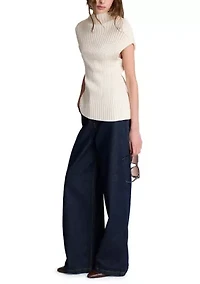 Women's Short Sleeve Asymmetrical Ribbed Hem Sweater