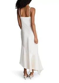 Women's Asymmetrical Cowl Neck Satin Midi Dress