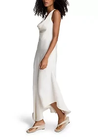 Women's Asymmetrical Cowl Neck Satin Midi Dress