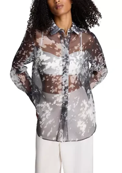 Women's Long Sleeve Organza Button Front Shirt