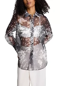Women's Long Sleeve Organza Button Front Shirt