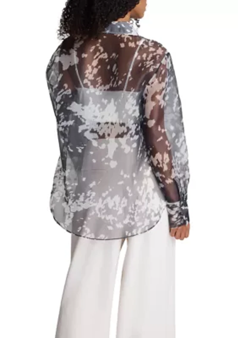 Women's Long Sleeve Organza Button Front Shirt