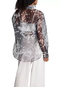 Women's Long Sleeve Organza Button Front Shirt