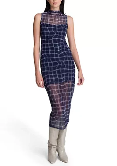 Women's Hi-Neck Mesh Midi Dress