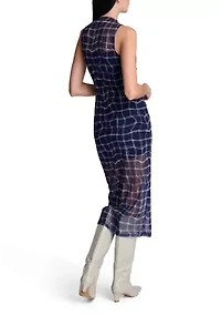 Women's Hi-Neck Mesh Midi Dress