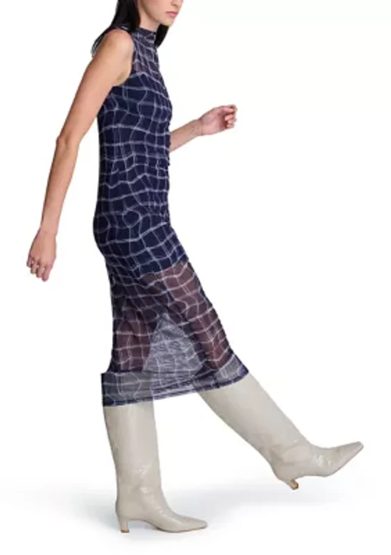 Women's Hi-Neck Mesh Midi Dress