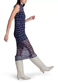 Women's Hi-Neck Mesh Midi Dress