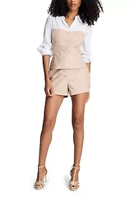 Women's Vegan Leather Fly Front Shorts