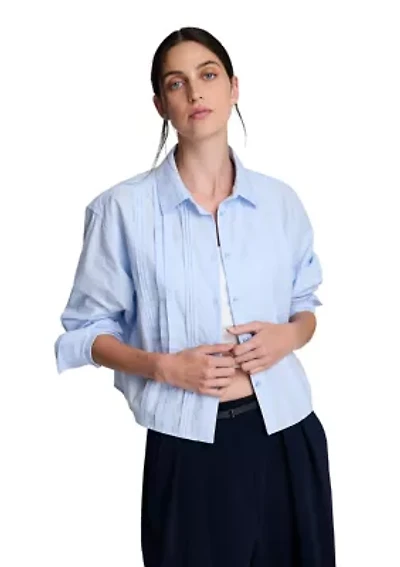Women's Cropped Tuxedo Style Long Sleeve Button Down Shirt