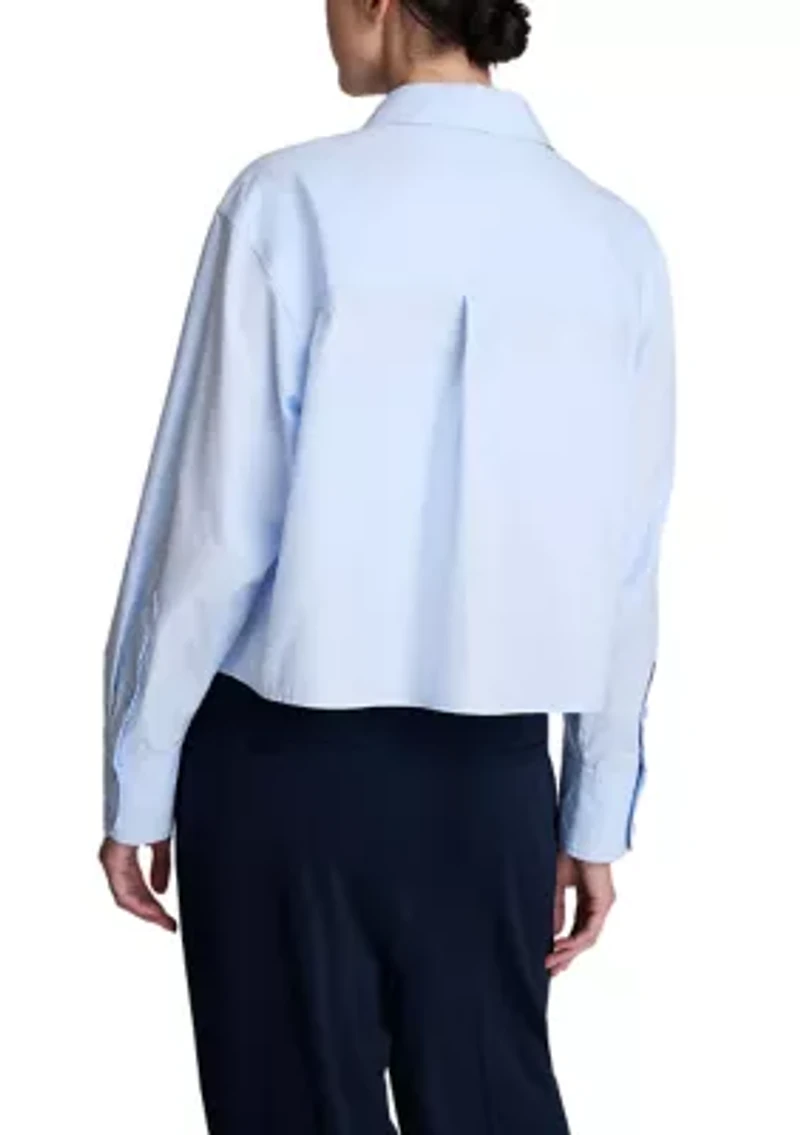 Women's Cropped Tuxedo Style Long Sleeve Button Down Shirt