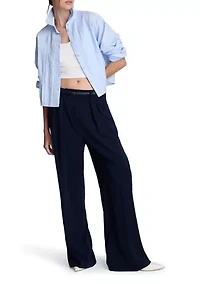 Women's Cropped Tuxedo Style Long Sleeve Button Down Shirt