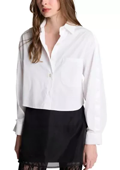 Women's Button Front Cropped Shirt