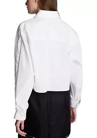 Women's Button Front Cropped Shirt