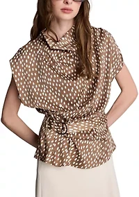 Women's Belted Drape Neck Top