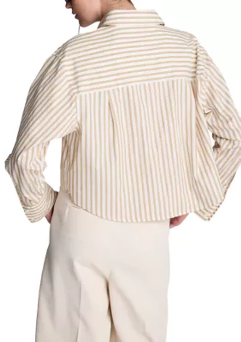 Women's Cropped Button Front Striped Shirt