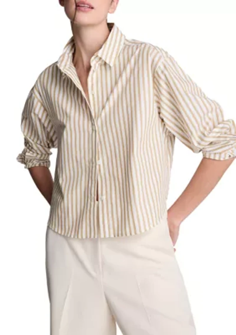 Women's Cropped Button Front Striped Shirt
