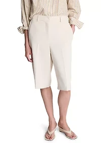 Women's Fly Front High Rise Boyfriend Long Bermuda Shorts