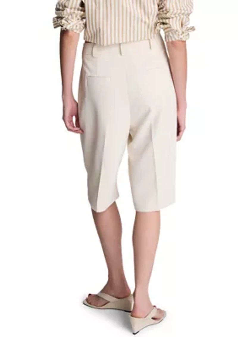 Women's Fly Front High Rise Boyfriend Long Bermuda Shorts